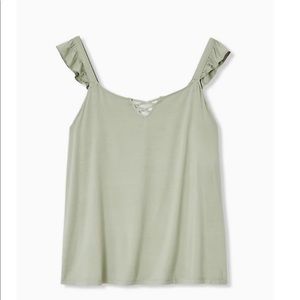 Torrid Jade Green Lattice Ruffle Sleeve Top